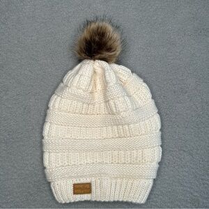 Beanie Women’s Satin Lined Marley Autumn Pom Pom Beanie Hat - Ivory/Cream - XXL